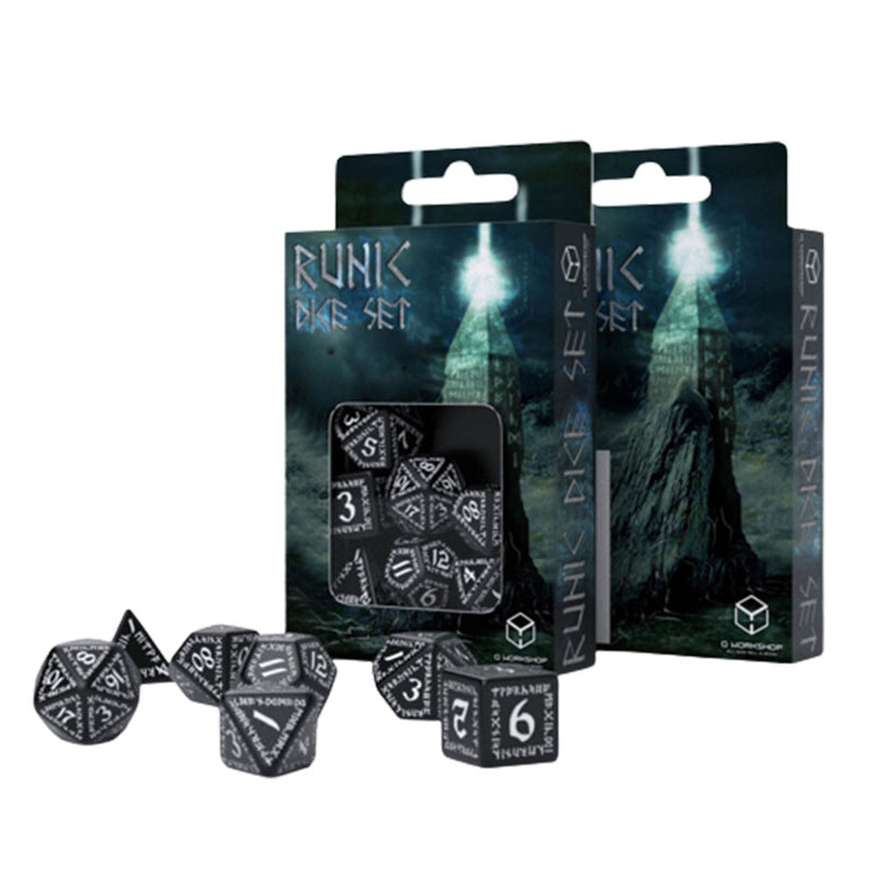 Q Workshop Runic Black & White Dice (Set of 7)