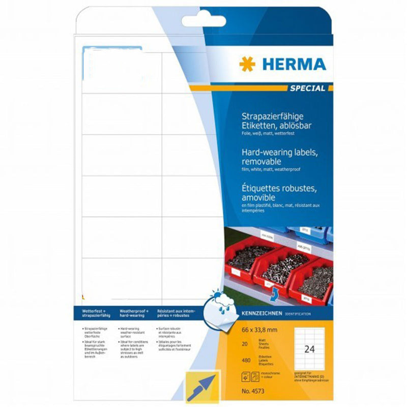 Herma Removable Foil Labels A4 20pc (White)