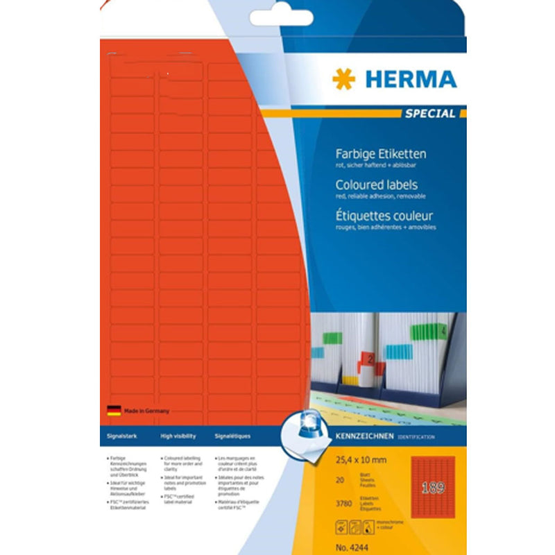 Herma Removable Coloured Labels A4 20pc (25.4x10mm)