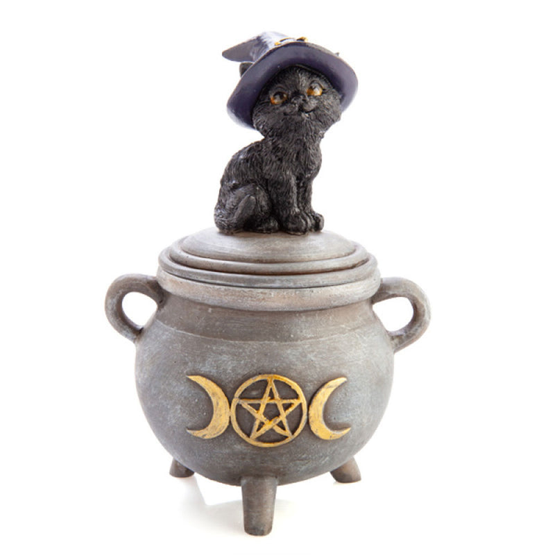 Black Cat Cauldron Trinket Box