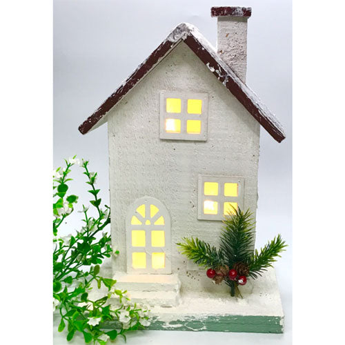 Christmas Log Cabin w/ Brown Roof & LED Lights