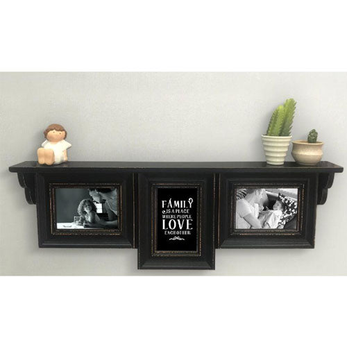 Wooden Wall Shelf w/ 3 Photo Frames (69x24.5x6.5cm)