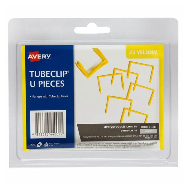 Avery U Piece Only Tubeclip Yellow (25pk)