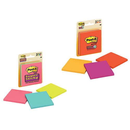 Post-it Super Sticky Notes 76x76mm (3 pads)