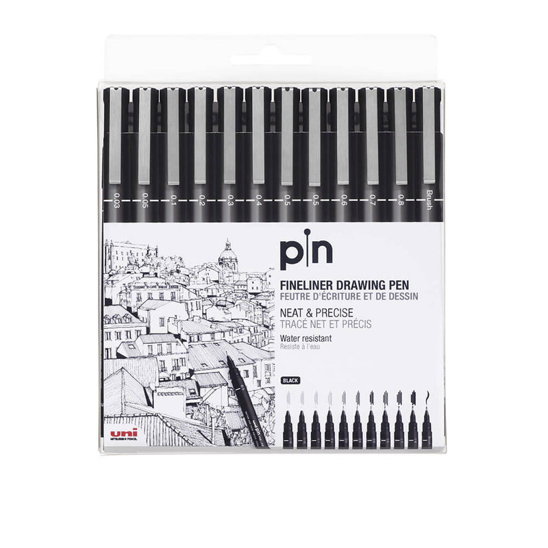 Uni Pin Fine Line Drawing Pen 12pcs (Black)